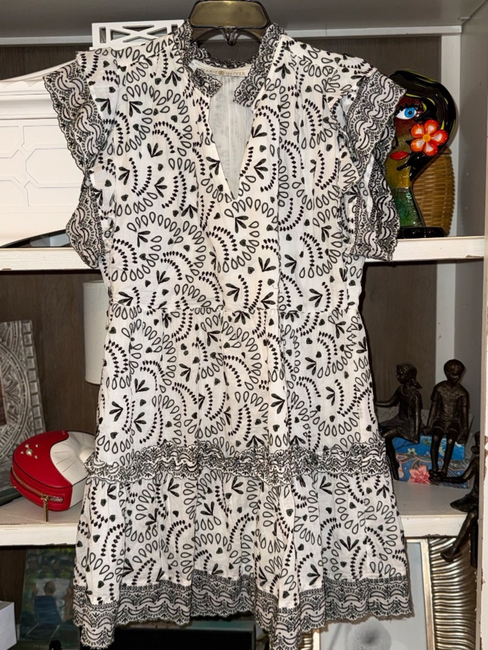Marie Oliver XS ruffled split neck dress eyelet - Picture 2 of 5